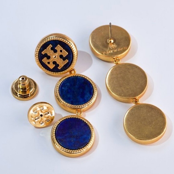 TORY BURCH Semi Precious Stone Triple Dot Blue Lapis Earrings